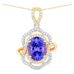 Collana con ciondolo di tanzanite Diamanti 4,6 carati Oro 14K