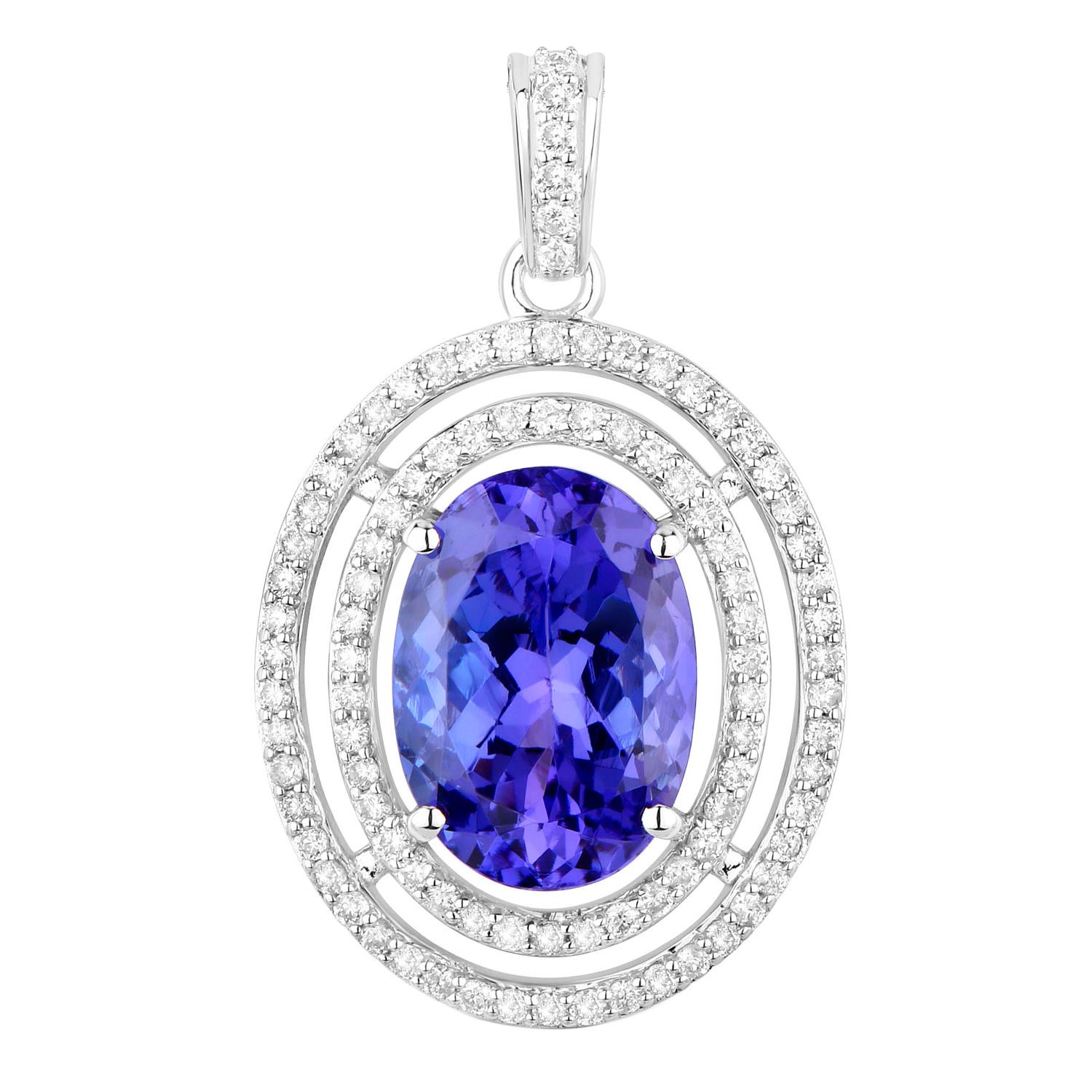 Tanzanite Pendant Necklace Diamonds 4.88 Carats 14K White Gold In Excellent Condition For Sale In Aliso Viejo, CA