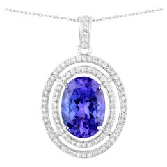 Tanzanite Pendant Necklace Diamonds 4.88 Carats 14K White Gold