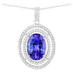 Tanzanite Pendant Necklace Diamonds 4.88 Carats 14K White Gold