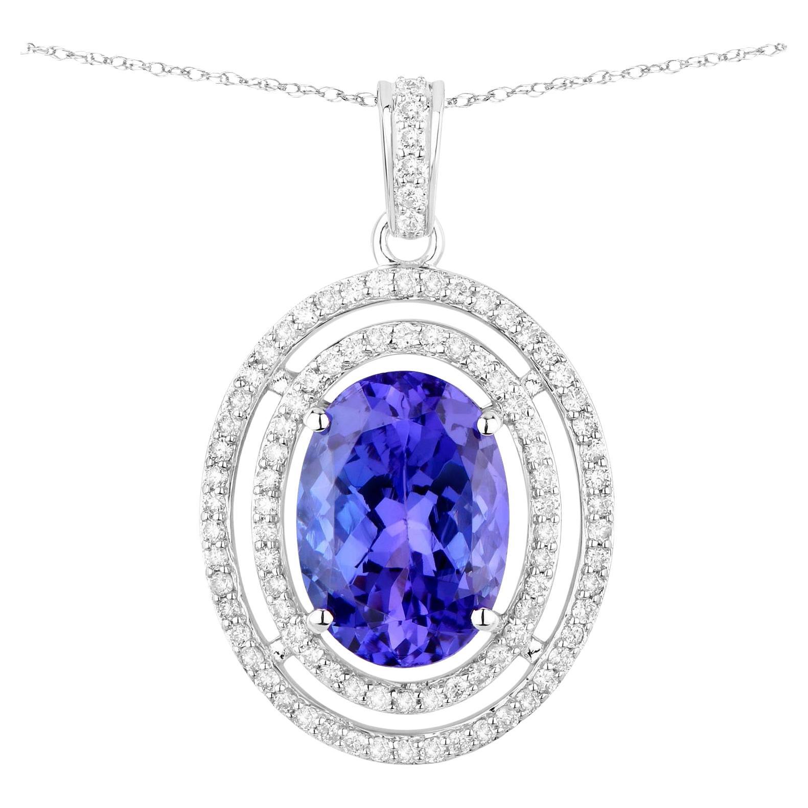 Tansanit-Anhänger Halskette Diamanten 4,88 Karat 14K Weißgold