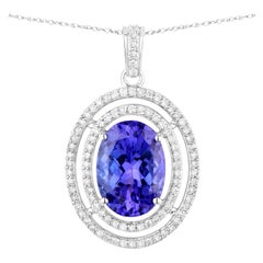 Tanzanite Pendant Necklace Diamonds 4.88 Carats 14K White Gold