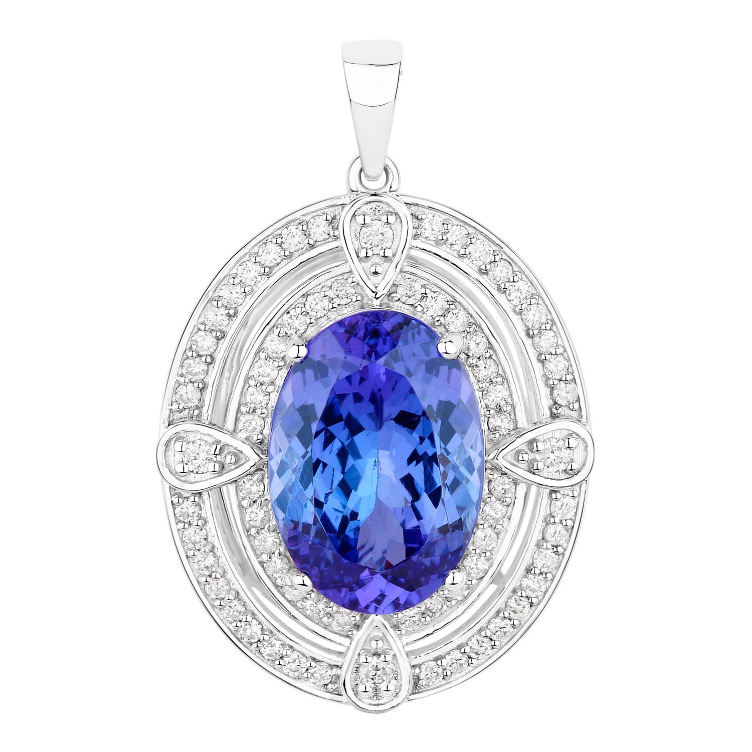 Tanzanite Pendant Necklace Diamonds 5.9 Carats 14K White Gold In Excellent Condition For Sale In Aliso Viejo, CA