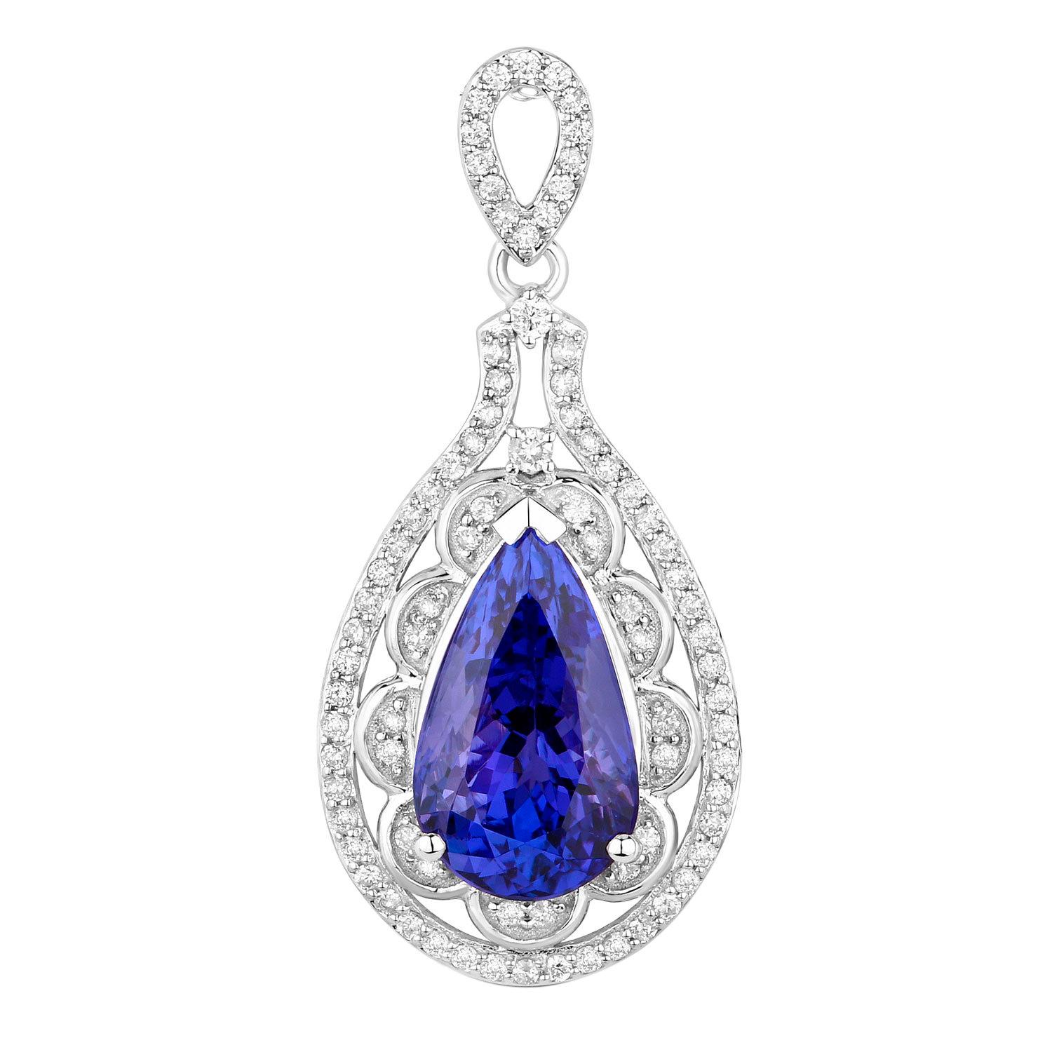 Tanzanite Pendant Necklace Diamonds 6.7 Carats 14K White Gold In Excellent Condition For Sale In Aliso Viejo, CA