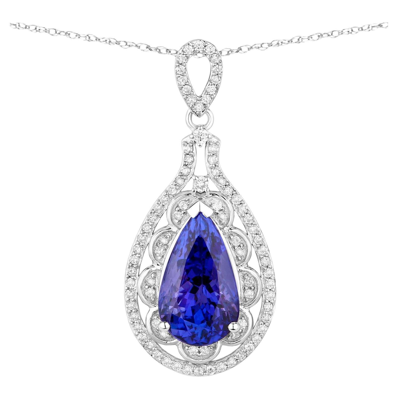 Collana con ciondolo in tanzanite Diamanti 6,7 carati Oro bianco 14K in vendita