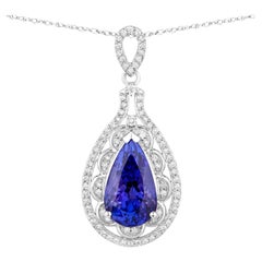 Tanzanite Pendant Necklace Diamonds 6.7 Carats 14K White Gold