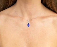 Tanzanite Pendant Necklace Diamonds 7.1 Carats 14K White Gold