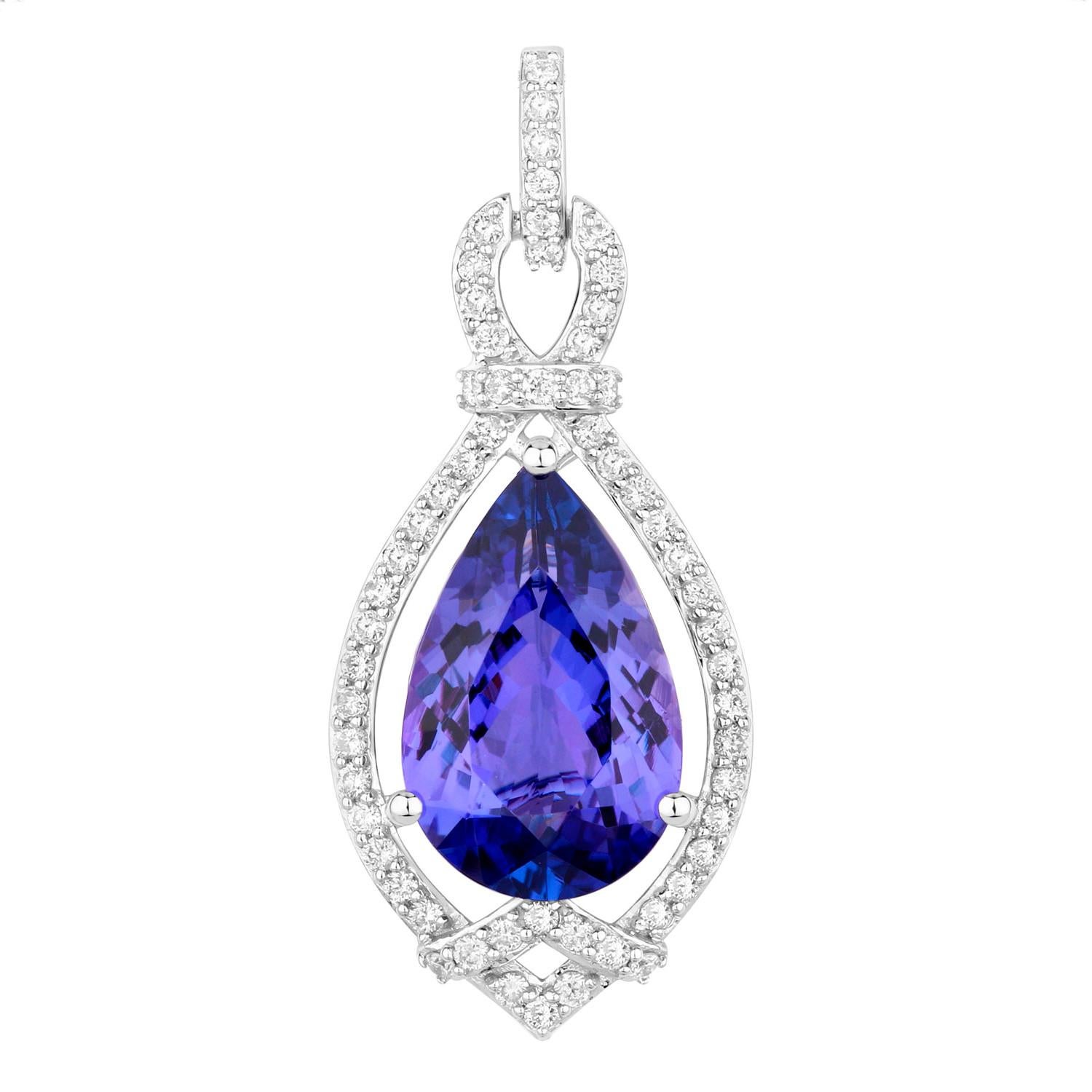 Tanzanite Pendant Necklace Diamonds 7.1 Carats 14K White Gold In Excellent Condition For Sale In Aliso Viejo, CA