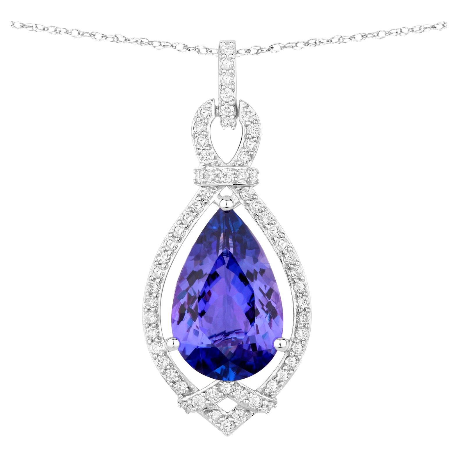 Collana con ciondolo di tanzanite Diamanti 7,1 carati Oro bianco 14K