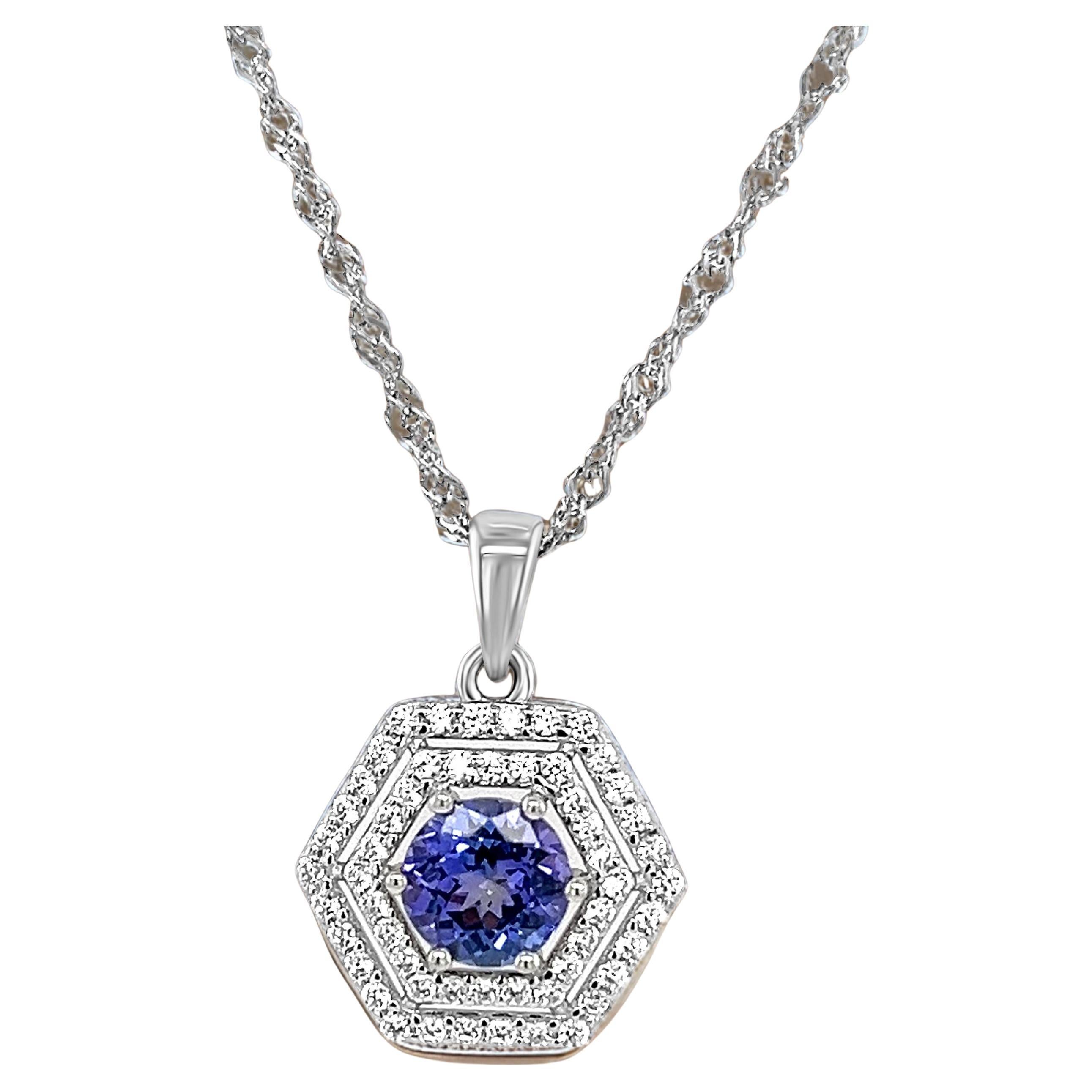 Sterling Silver with Natural Tanzanite and White Topaz Flower Pendant with 18