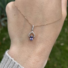 Tanzanite Pendant w Earth Mined Diamonds in Solid 14K Dual Tone Gold Oval 6x4mm