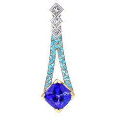 Ciondolo in tanzanite con tormalina Paraiba brasiliana e diamanti, 18k