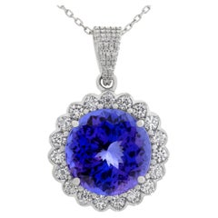 Vintage Tanzanite Pendant with Diamond Accents in 18k White Gold