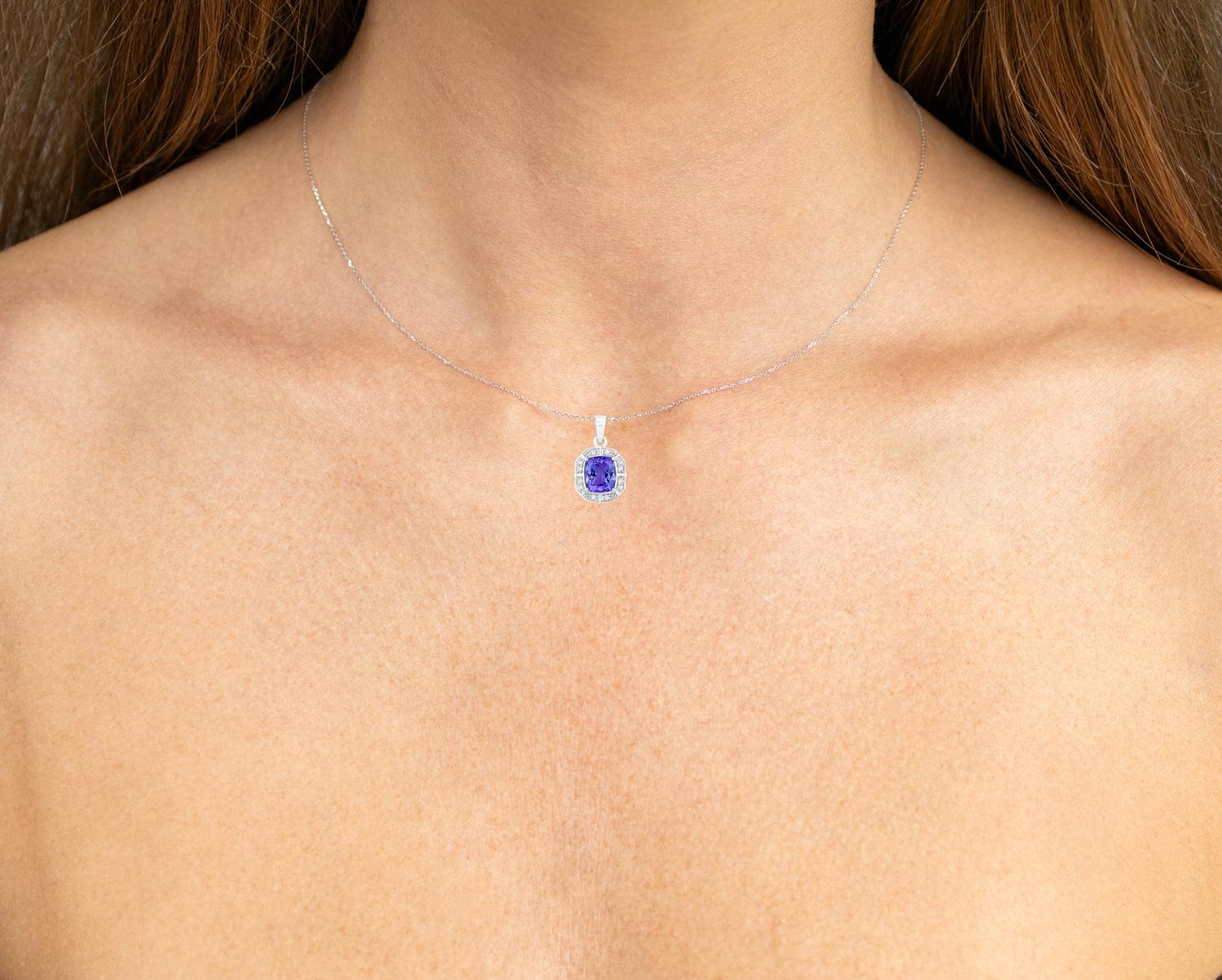 It comes with the Gemological Appraisal by GIA GG/AJP
All Gemstones are Natural
Tanzanite = 2.39 Carats
12 Diamonds = 0.12 Carats
Metal: 14K White Gold
Pendant Dimensions: 20 x 12 x 6 mm
Necklace Length: 16 Inches