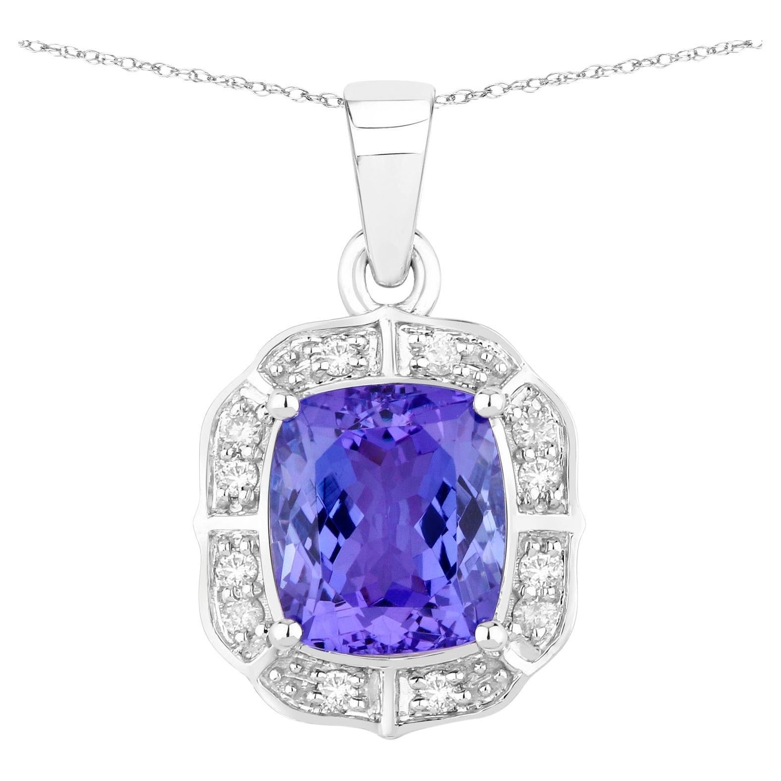 Tanzanite Pendant with Diamonds 2.51 Carats 14K White Gold
