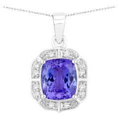 Tanzanite Pendant with Diamonds 2.51 Carats 14K White Gold