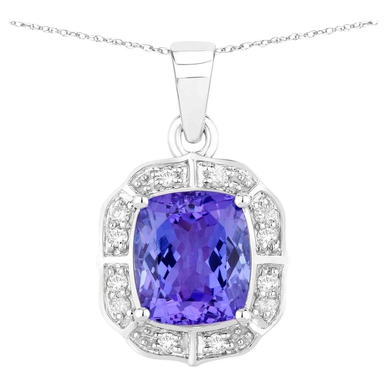 Pendentif en or blanc 14 carats avec tanzanite et diamants 2,51 carats
