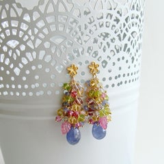 Tanzanite Pink Blue Topaz Zircon Amethyst Peridot Citrine Cluster Earrings