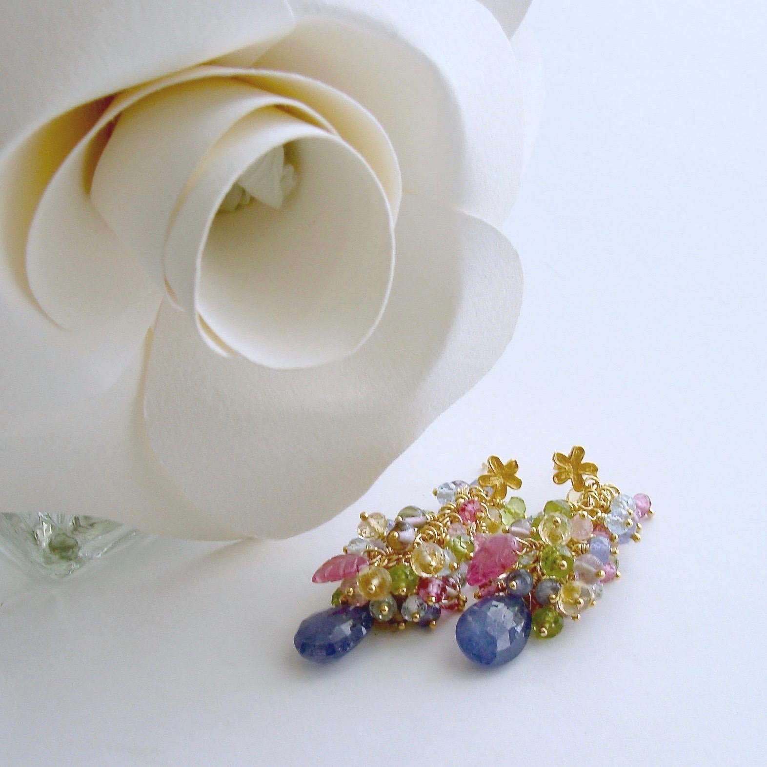 Women's Tanzanite Pink Blue Topaz Zircon Amethyst Peridot Citrine Cluster Earrings