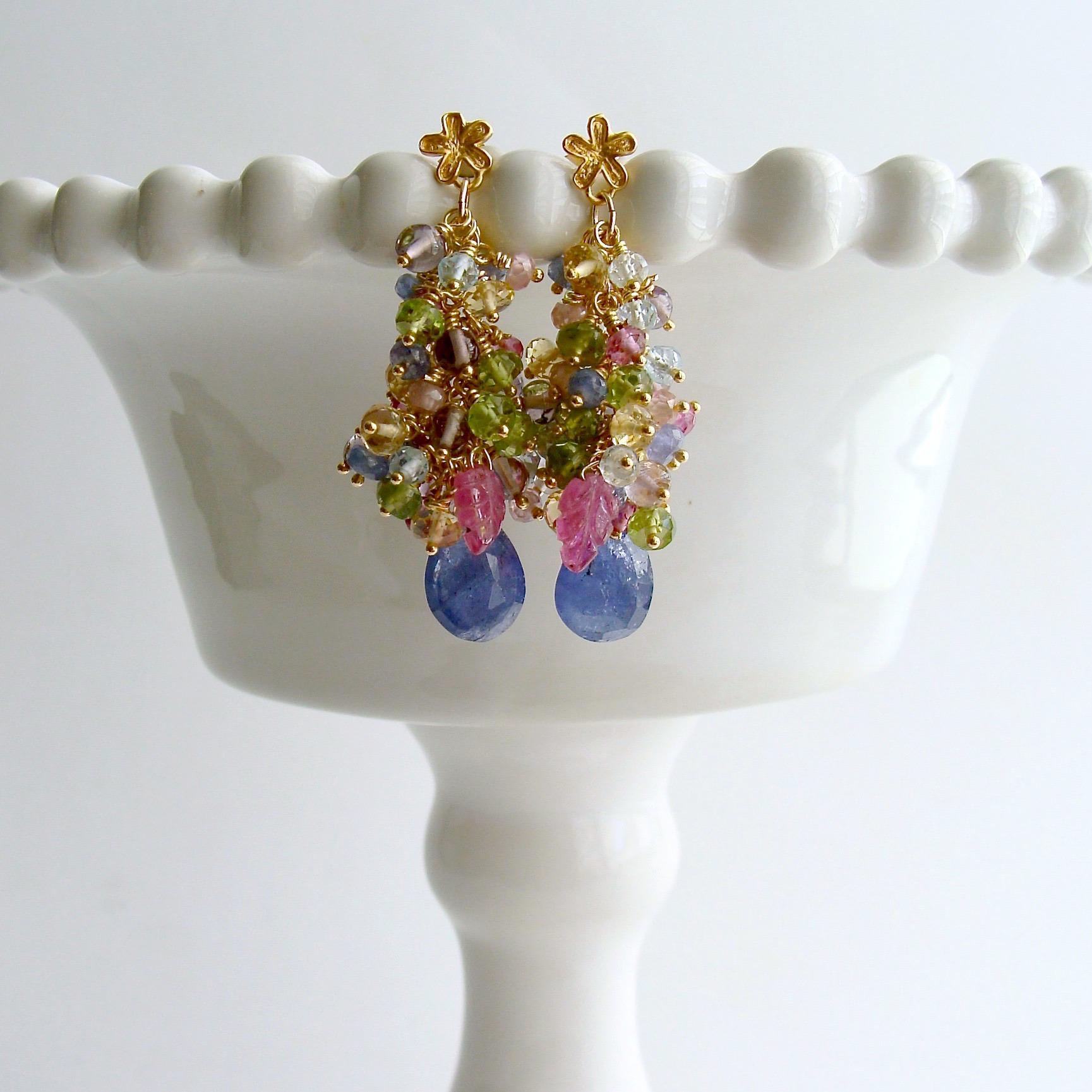 Tanzanite Pink Blue Topaz Zircon Amethyst Peridot Citrine Cluster Earrings 1