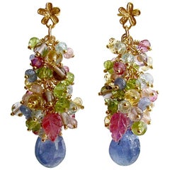 Tanzanite Pink Blue Topaz Zircon Amethyst Peridot Citrine Cluster Earrings