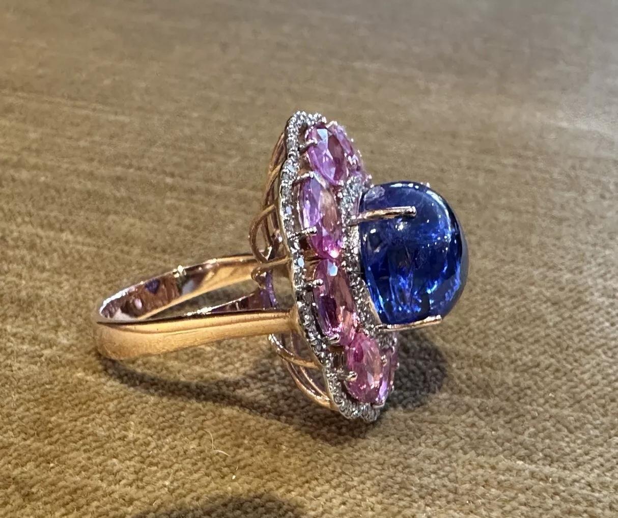 Tanzanite, Pink Sapphire, and Diamond Cocktail Ring in 14k Rose Gold In Excellent Condition For Sale In La Jolla, CA