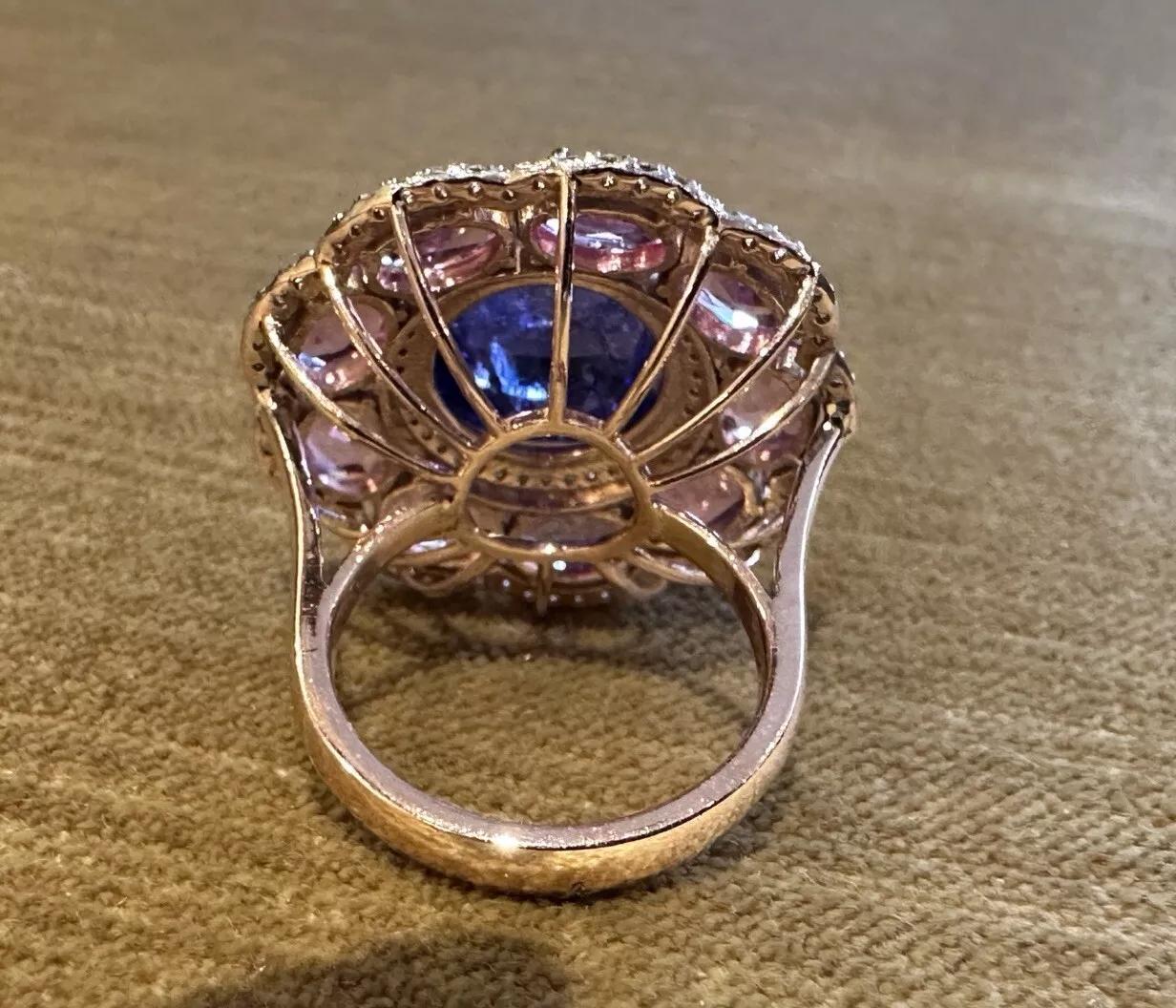 Women's Tanzanite, Pink Sapphire, and Diamond Cocktail Ring in 14k Rose Gold For Sale