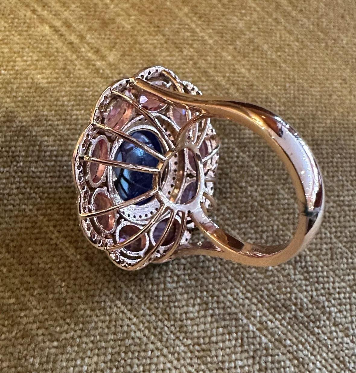 Tanzanite, Pink Sapphire, and Diamond Cocktail Ring in 14k Rose Gold For Sale 1
