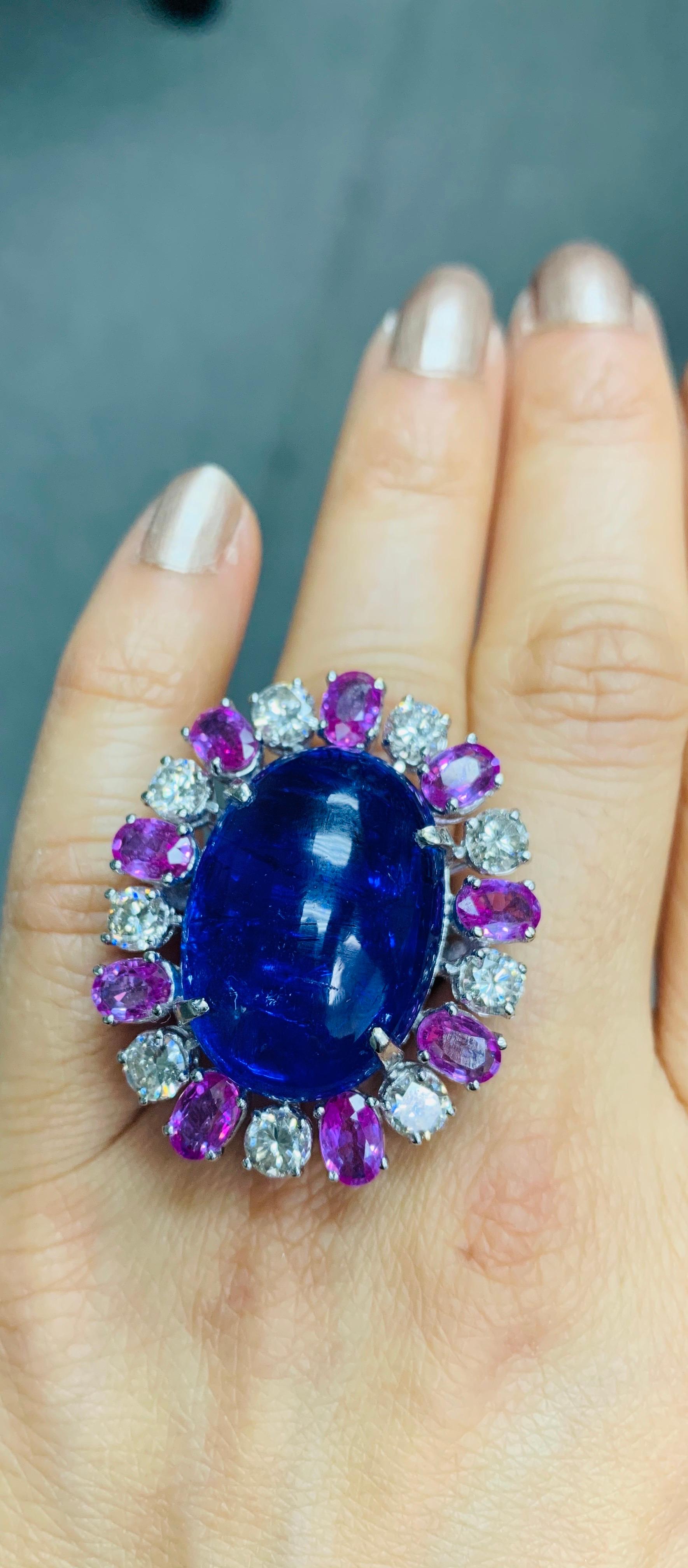 Tanzanite, Pink Sapphire and Diamond Ring in 14 Karat White Gold 1