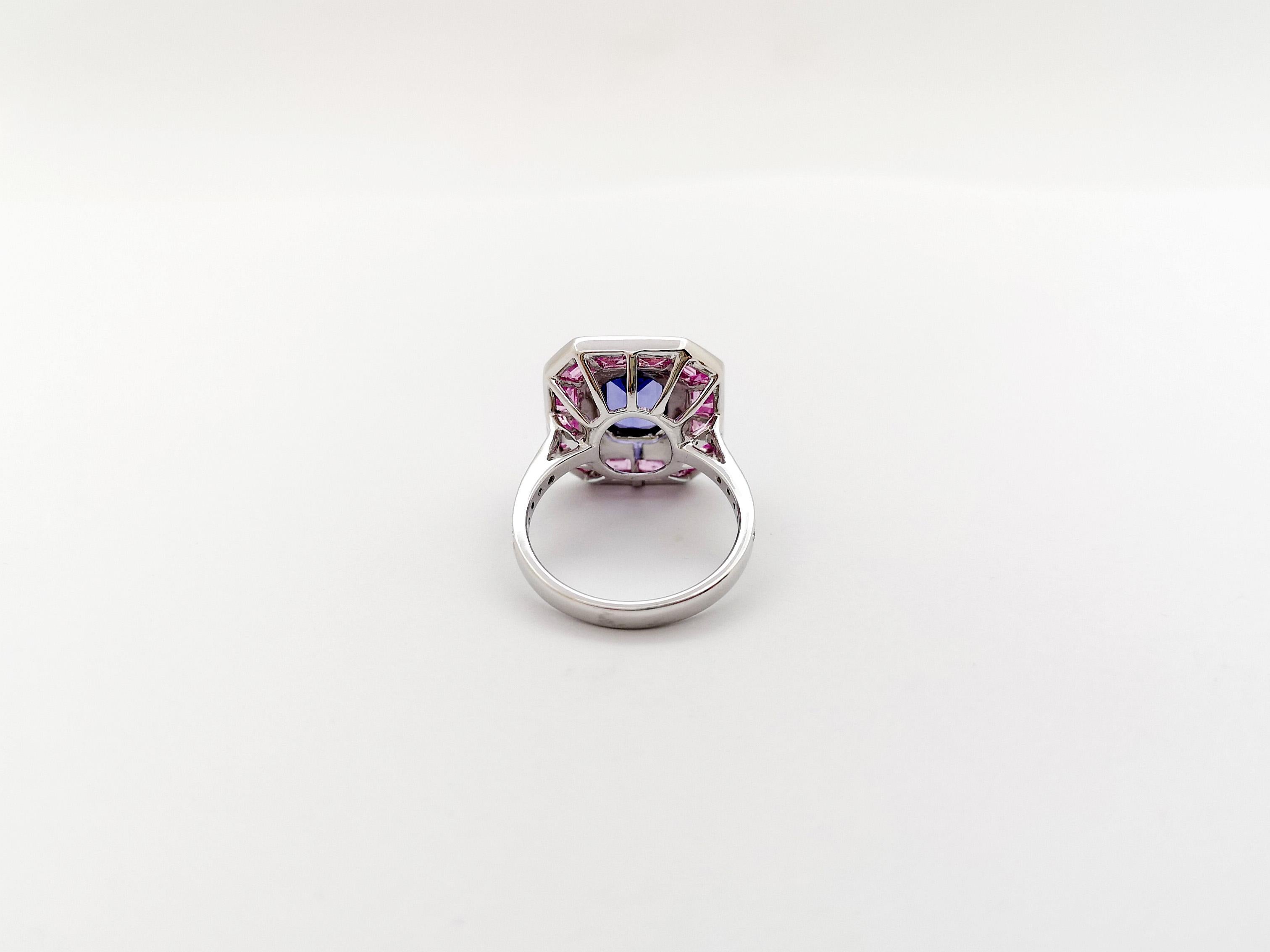 Tanzanite, Pink Sapphire and Diamond Ring set in 18K White Gold Settings For Sale 5
