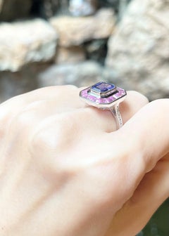 Tanzanite, Pink Sapphire and Diamond Ring set in 18K White Gold Settings