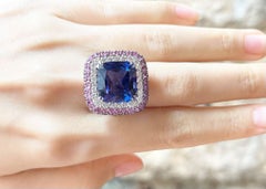 Tanzanite, Pink Sapphire and Diamond Ring set in 18K White Gold Settings