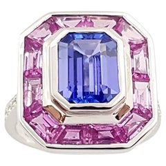 Tanzanite, Pink Sapphire and Diamond Ring set in 18K White Gold Settings