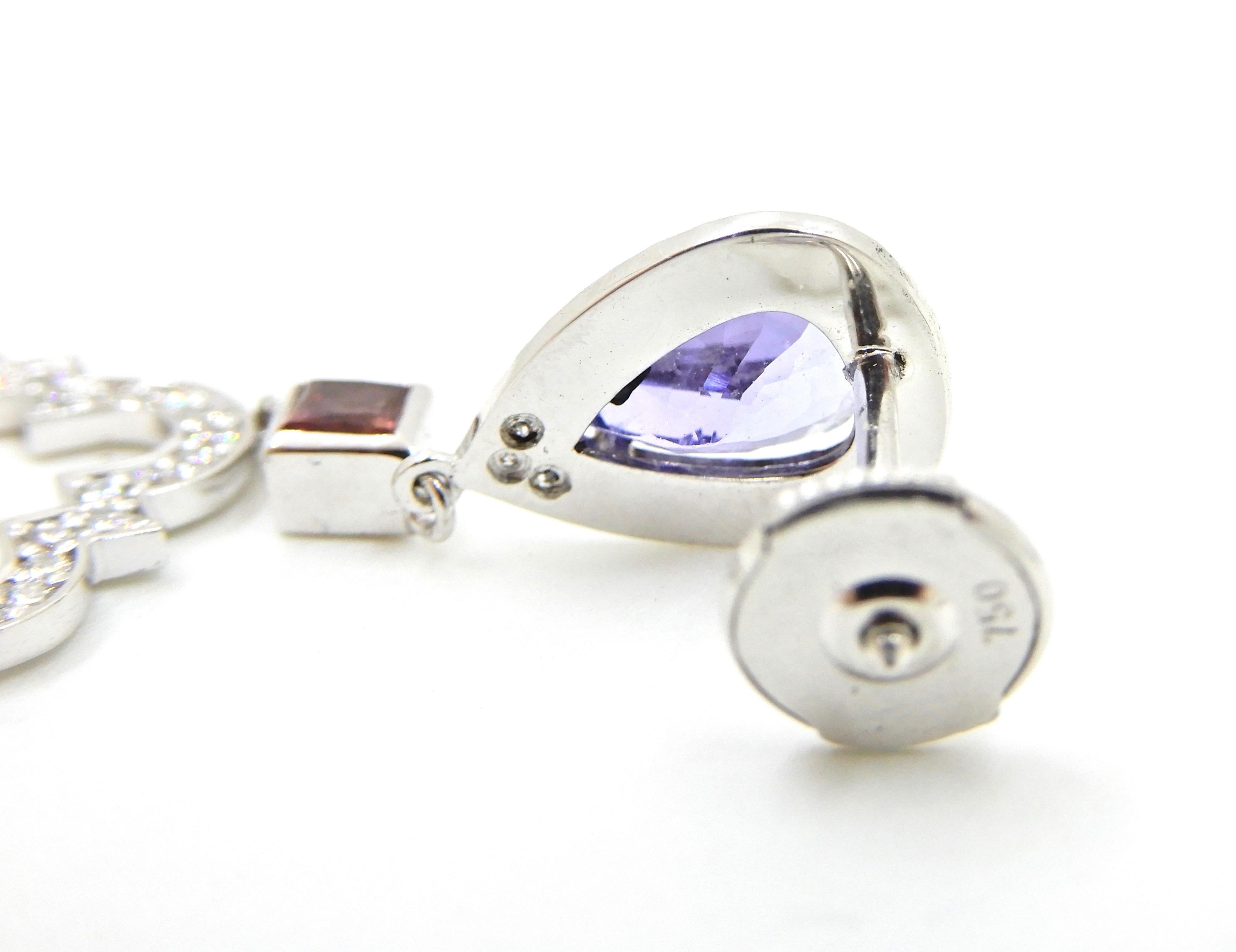 Tanzanite Pink Sapphire Diamond and 18 Carat White Gold Earrings For Sale 5