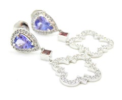 Tanzanite Pink Sapphire Diamond and 18 Carat White Gold Earrings