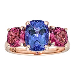 Tanzanite 
Pink Tourmaline Three Stone Ring in 14K Rose Gold