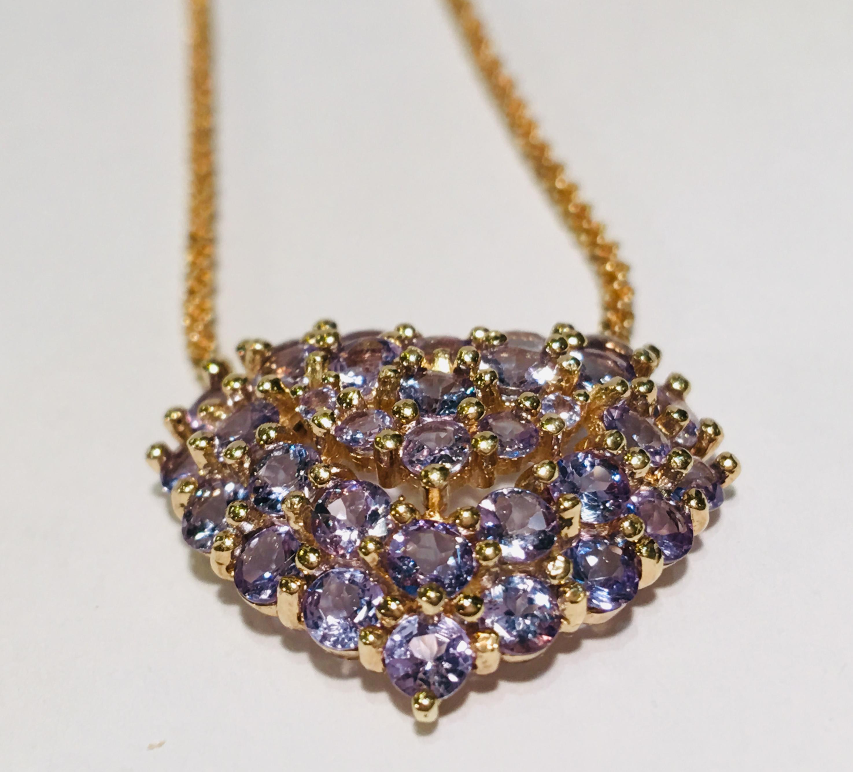 Contemporary Tanzanite Puffy Heart Pendant with Hidden Bale 14 Karat Yellow Gold with Chain