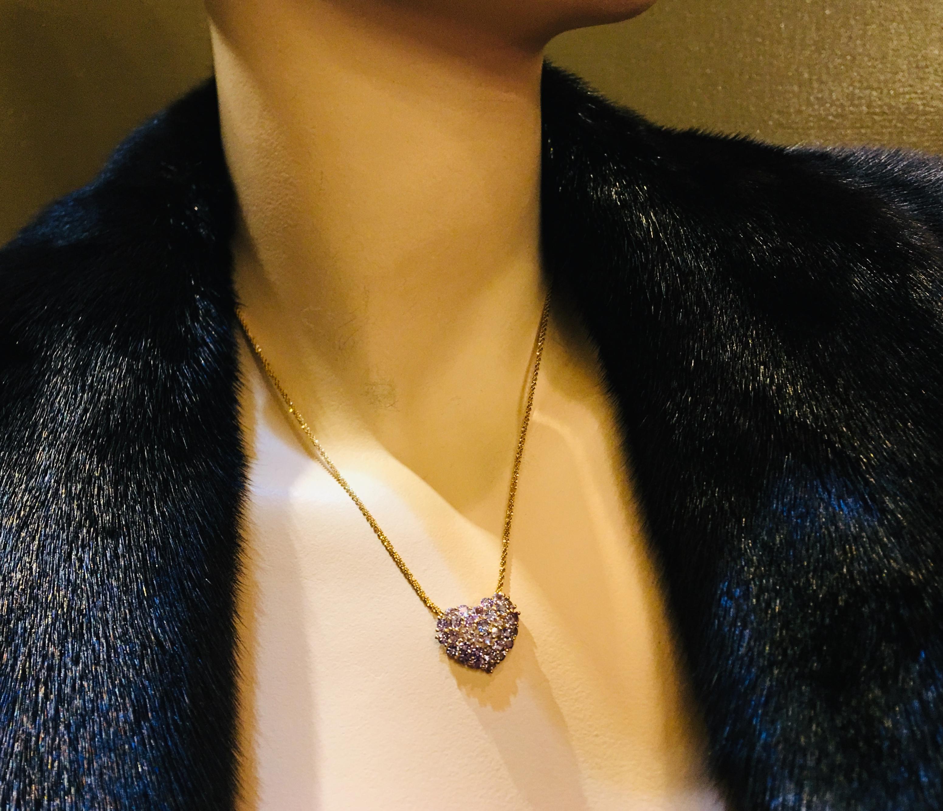 Tanzanite Puffy Heart Pendant with Hidden Bale 14 Karat Yellow Gold with Chain 2