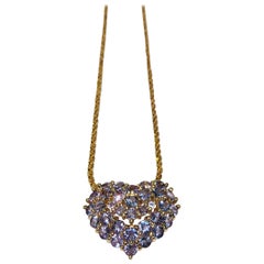 Tanzanite Puffy Heart Pendant with Hidden Bale 14 Karat Yellow Gold with Chain