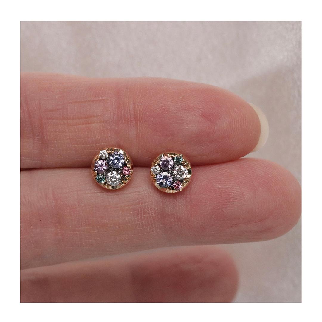Tanzanite Purple Sapphire Alexandrite Pink Spinel Diamond Stud Earrings For Sale 4