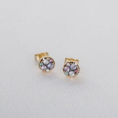 Tanzanite Purple Sapphire Alexandrite Pink Spinel Diamond Stud Earrings
