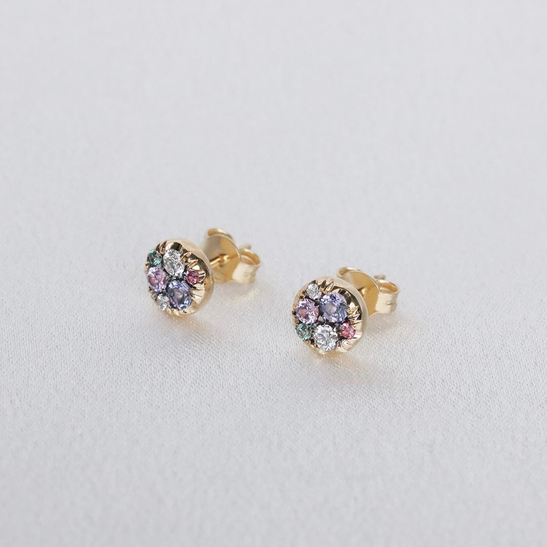 Contemporary Tanzanite Purple Sapphire Alexandrite Pink Spinel Diamond Stud Earrings For Sale