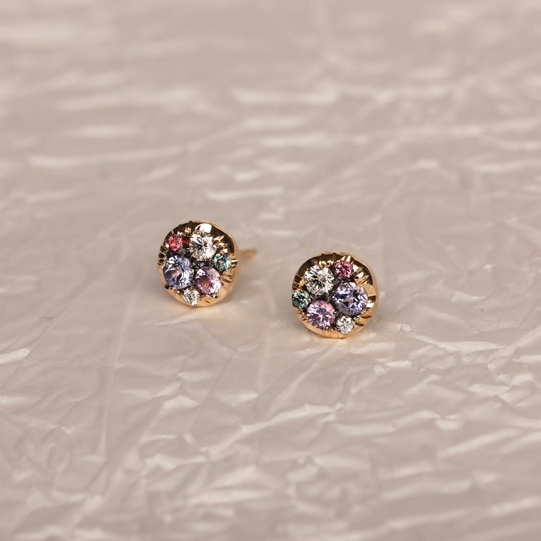 Tanzanite Purple Sapphire Alexandrite Pink Spinel Diamond Stud Earrings For Sale 12