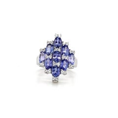 Tanzanite Ring Blue Oval Cut Cluster December Birthstone Tanzanite Jewelry
