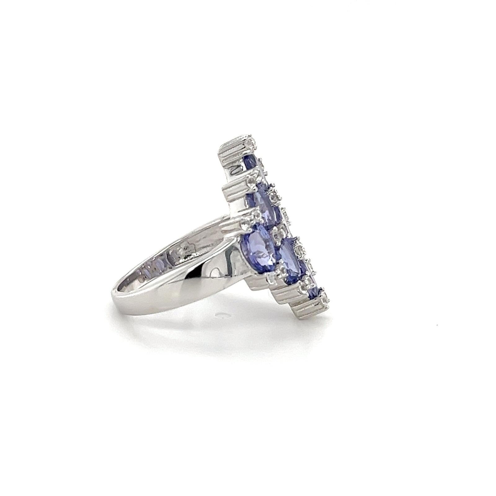 Art Deco Tanzanite Ring Blue Oval Cut Cluster December Birthstone Tanzanite Jewelry For Sale