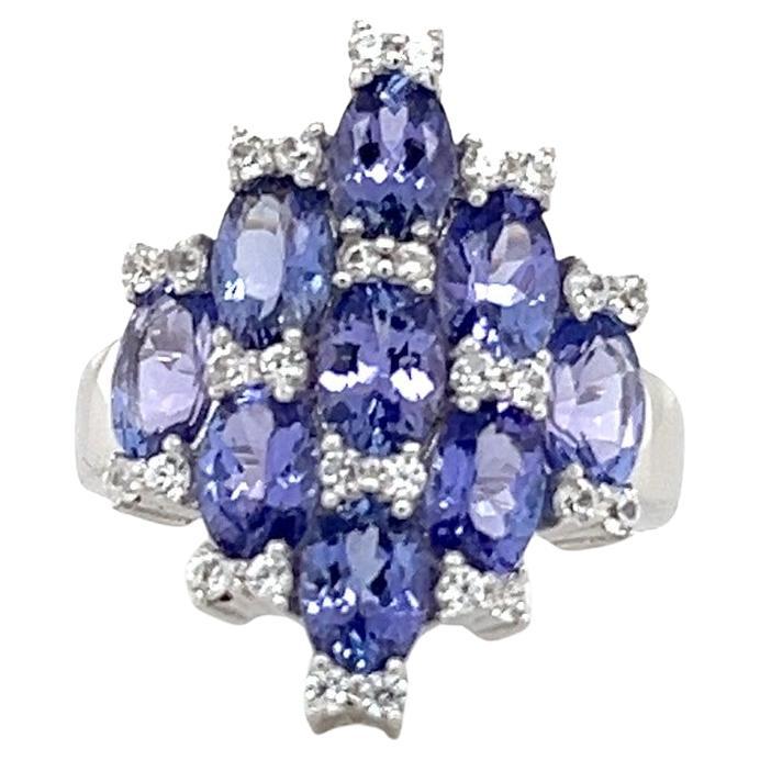 Tanzanite Ring Blue Oval Cut Cluster December Birthstone Tanzanite Jewelry