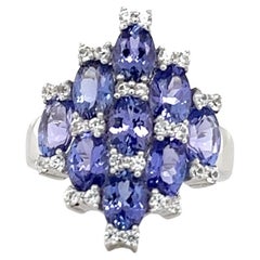 Tanzanite Ring Blue Oval Cut Cluster December Birthstone Tanzanite Jewelry