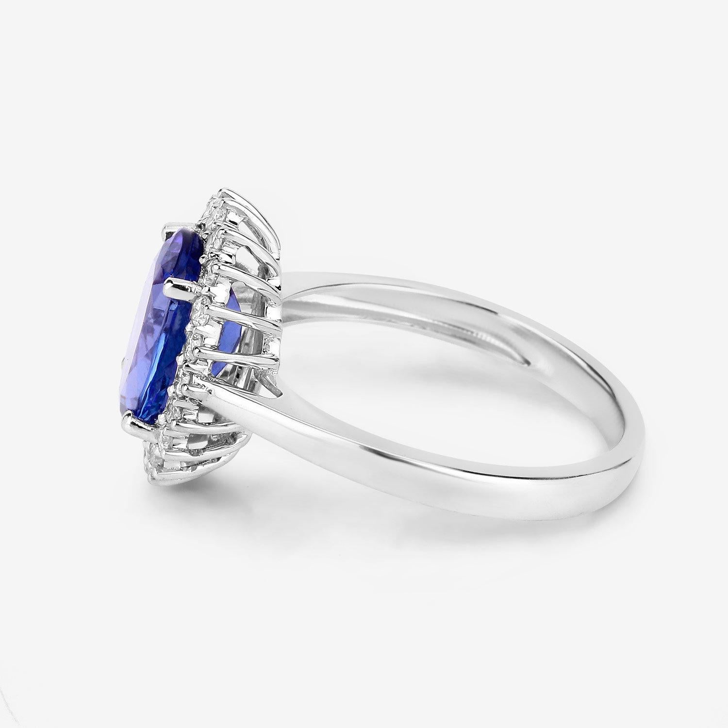 Tanzanite Ring Diamond Halo 2.9 Carats 14K White Gold In Excellent Condition For Sale In Laguna Niguel, CA