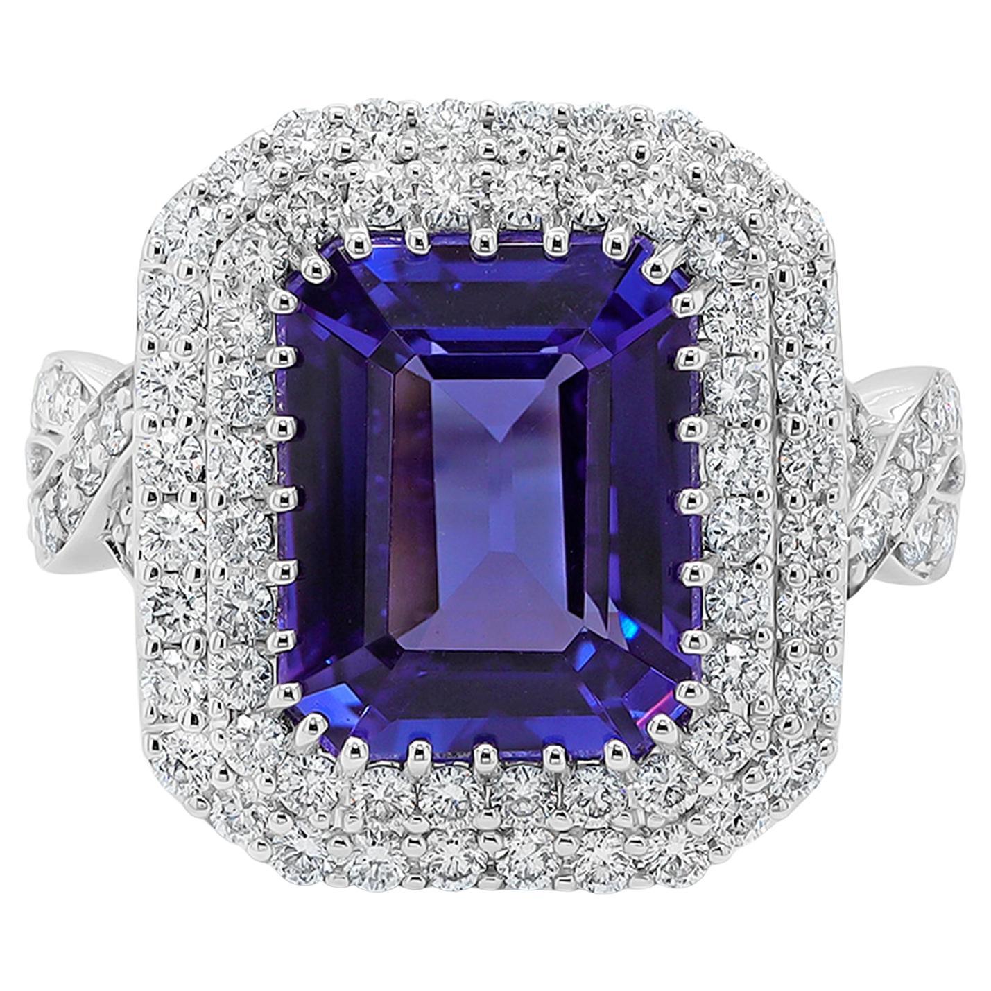 Tanzanite Ring Diamond Setting 4.4 Carats 18K White Gold