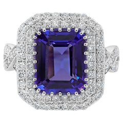 Tanzanite Ring Diamond Setting 4.4 Carats 18K White Gold